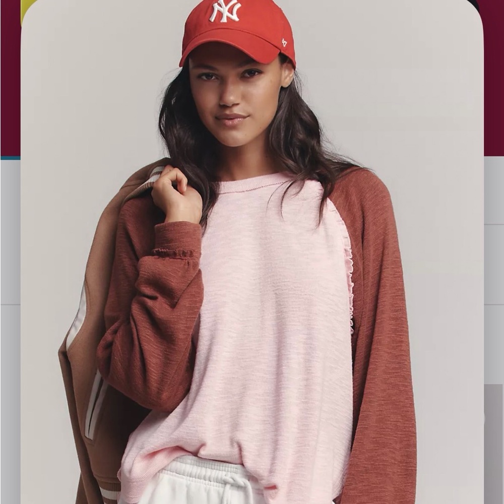 NWT ANTHROPOLOGIE Pilcro ruffled raglan thermal top size XL